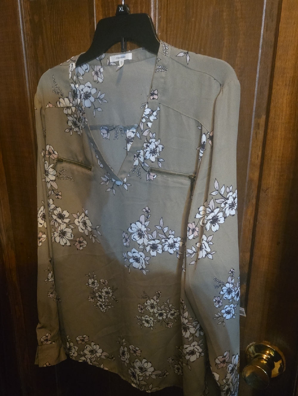 Maurices Olive Green Floral V-Neck Blouse